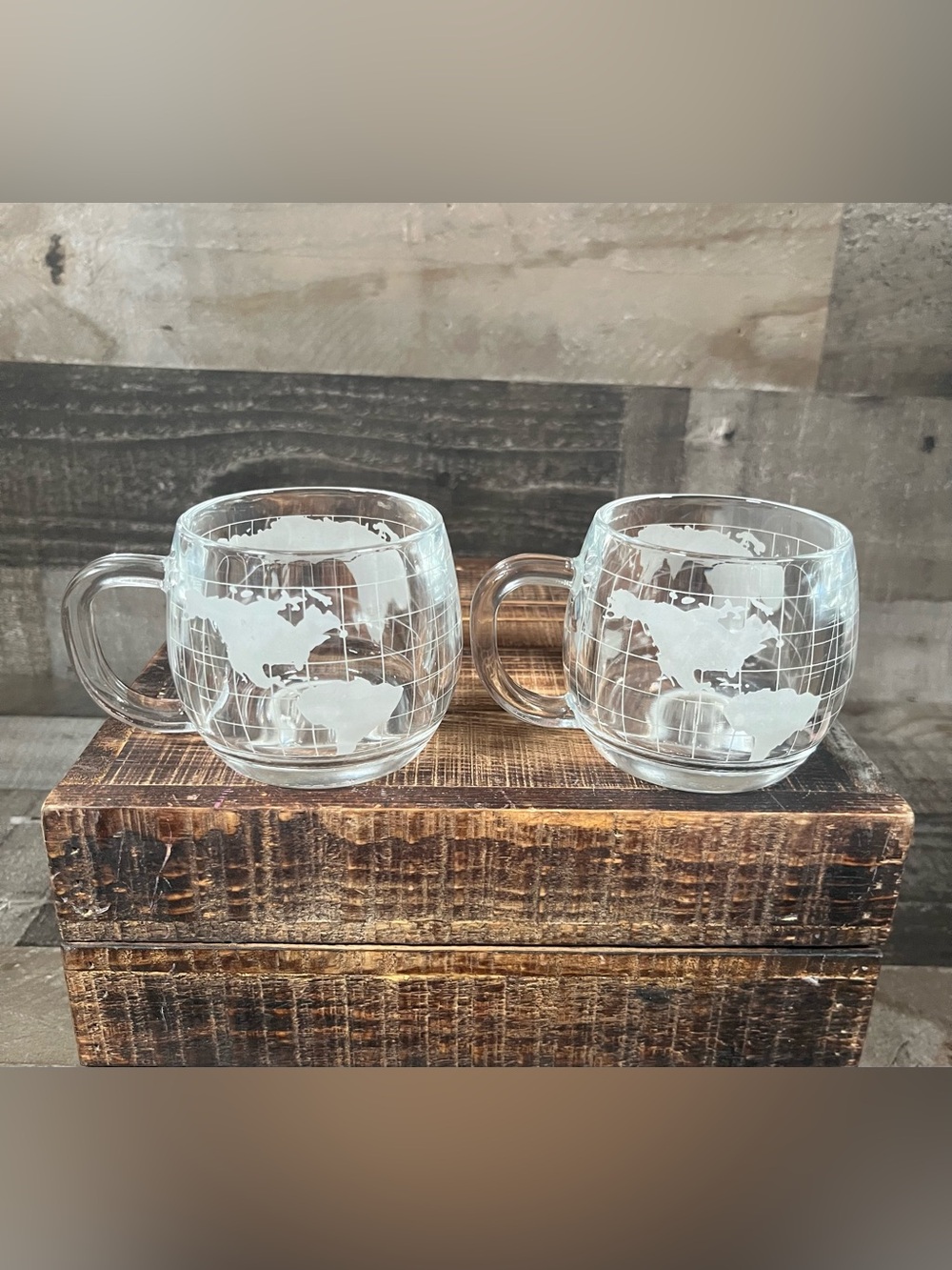 Lot of 2 Vintage 1970s Glass World Map Globe Mug Cup The Nestle Co. Inc. GREAT!